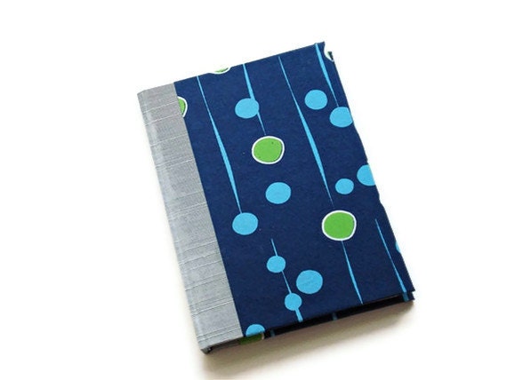 Handbound Journal Monaco Blue & Green Dots - Case Bound Notebook - Bookcloth - Stocking Stuffer
