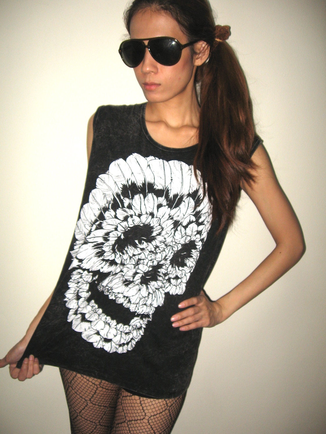 SKULL Indian Feather Skull Punk Goth Rock Goth Vintage Tank Top