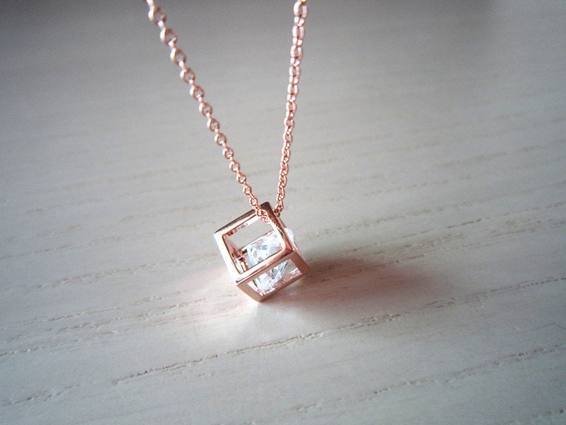 rose gold necklace- Square  necklace- sweet necklace-perfect gift for you or friends