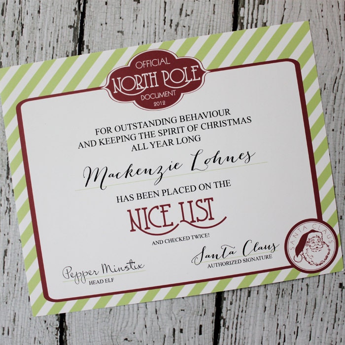 North Pole Printable NICE LIST Certificate from Santa : Printable Party Designs by The Tiny Tiara Il_570xn