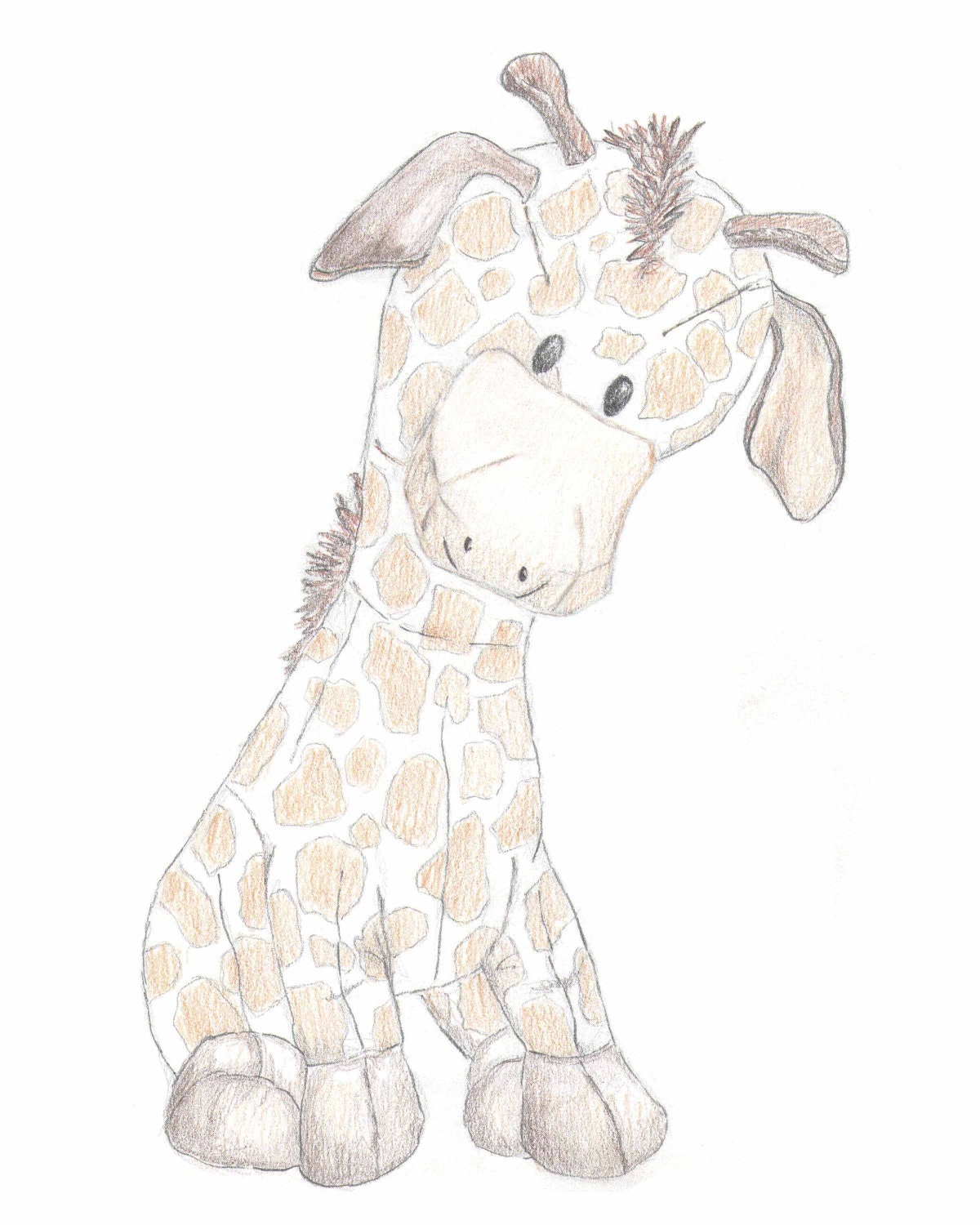 Giraffe Nursery Art, Drawing Print, Giraffe Sketch, Hand Drawn Illustration, Gift for baby, Orange, Brown, Pencil Sketch, Pencil Drawing