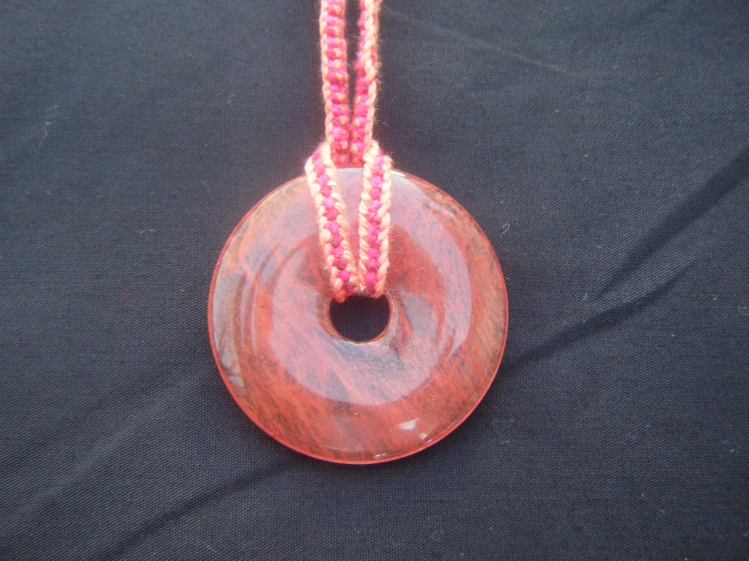 Orange and Red Kumihimo Necklace with Glass Pendant