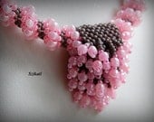 Beaded pink grey necklace and bracelet, unique shape,OOAK