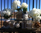 BURLAP LACE MASON Jars for Wedding and Cottage Decor : Rustic Farm House and Shabby chic/Vintage style decorations