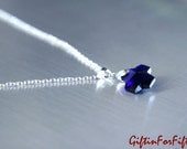 Octagon 2 - Navy Blue Crystal Cross Necklace, Sterling Silver Plated Chain, Nerdy Jewelry OOAK Gifts by Giftin For Fifteen