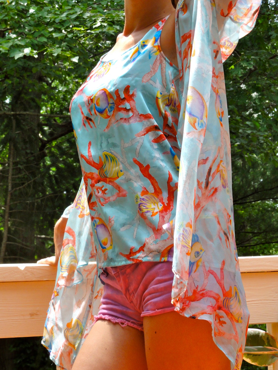 See Through Jacket - Italian Silk Georgette Living Oceans Jacket
