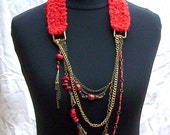 Handmade jewelry, necklace made on knitting yarn , natural coral, Howlite, chains, unique, OOAK, art jewelry - boele