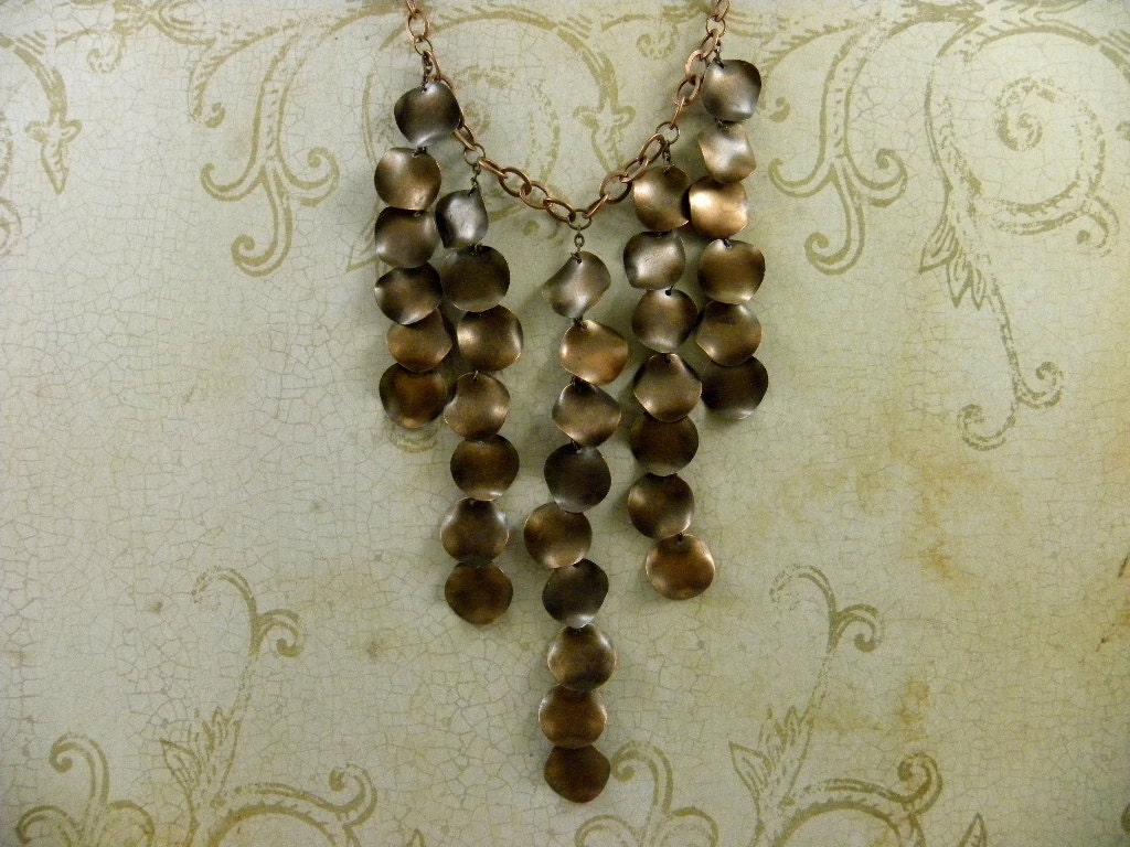 SALE - Antique Copper Twisted Coin Chain Bib Necklace - Fashion Jewelry - smdesignsjewelry