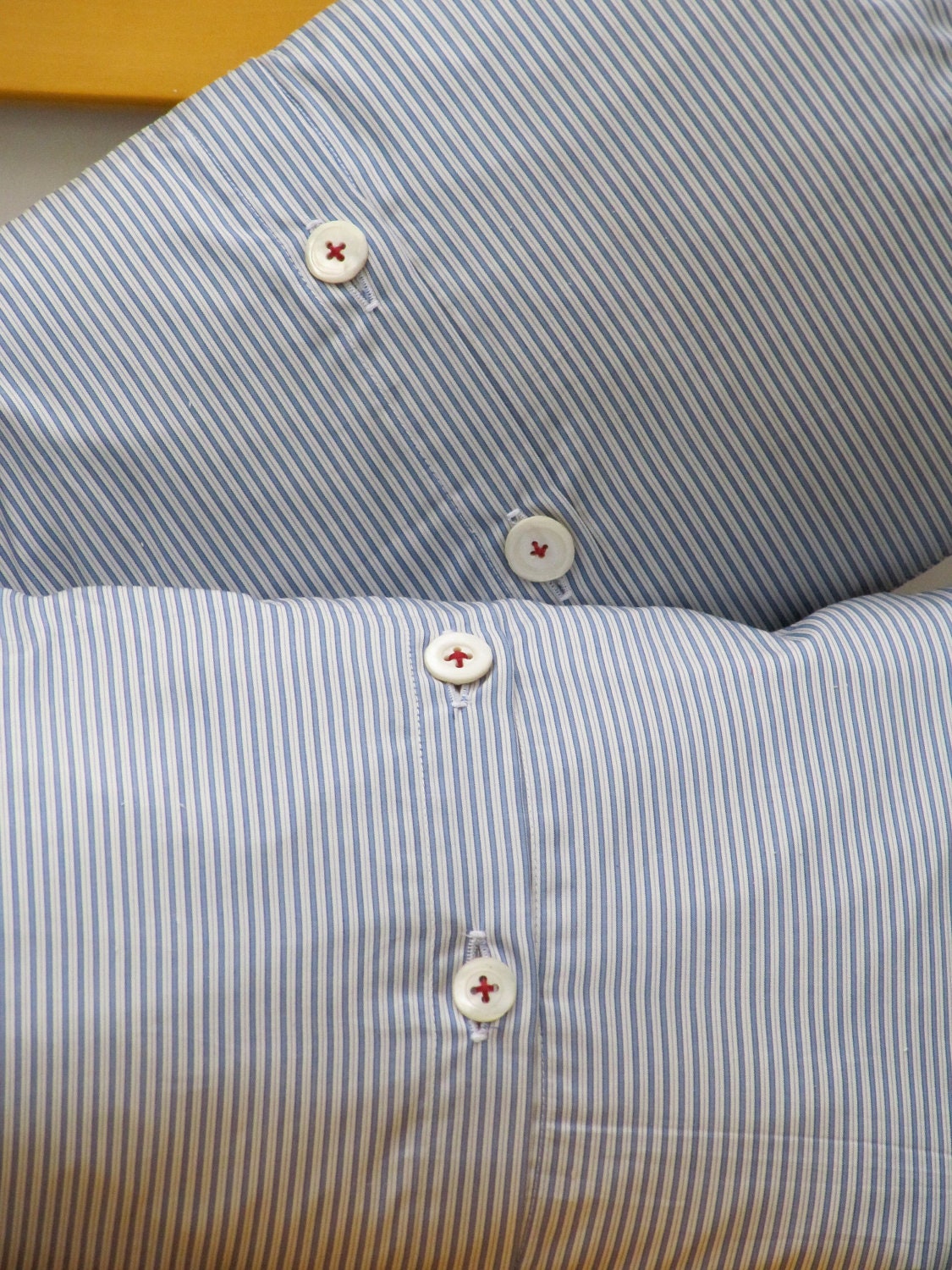Cover only.... Bolster cushion made from vintage 1940's/50's French shirt fabric 'Tricoline'. Subtle ticking / stripe.