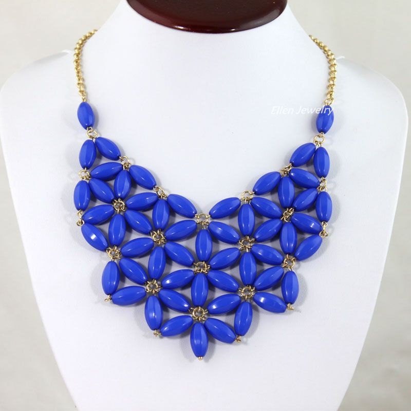 Royal Blue Bubble Necklace  Bib Necklace, Chunky Necklace, Bubble Statement Necklace (FN0509)