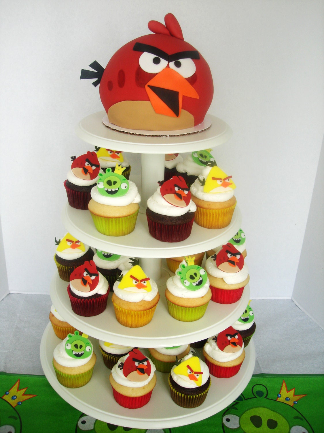 Set of 12 Angry Buddies Edible Cupcake Toppers Fondant Birds and Pigs