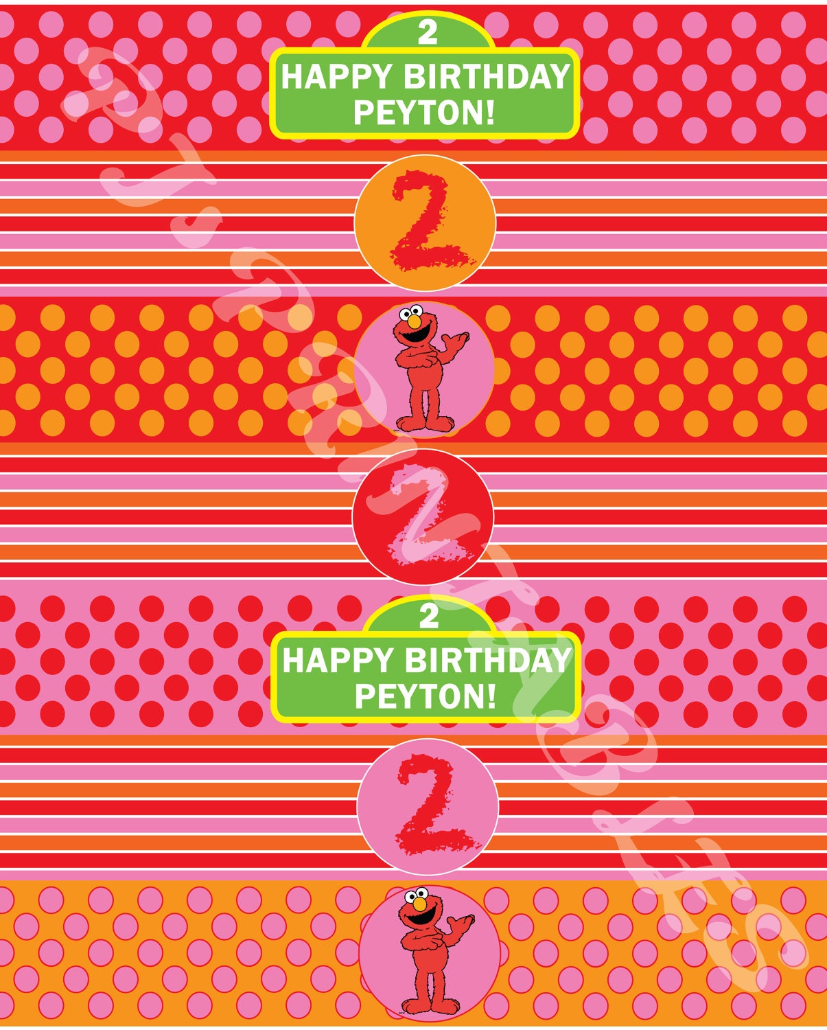 Girly Elmo & Sesame Street themed Water Bottle Labels - Customized Digital File Il_570xn