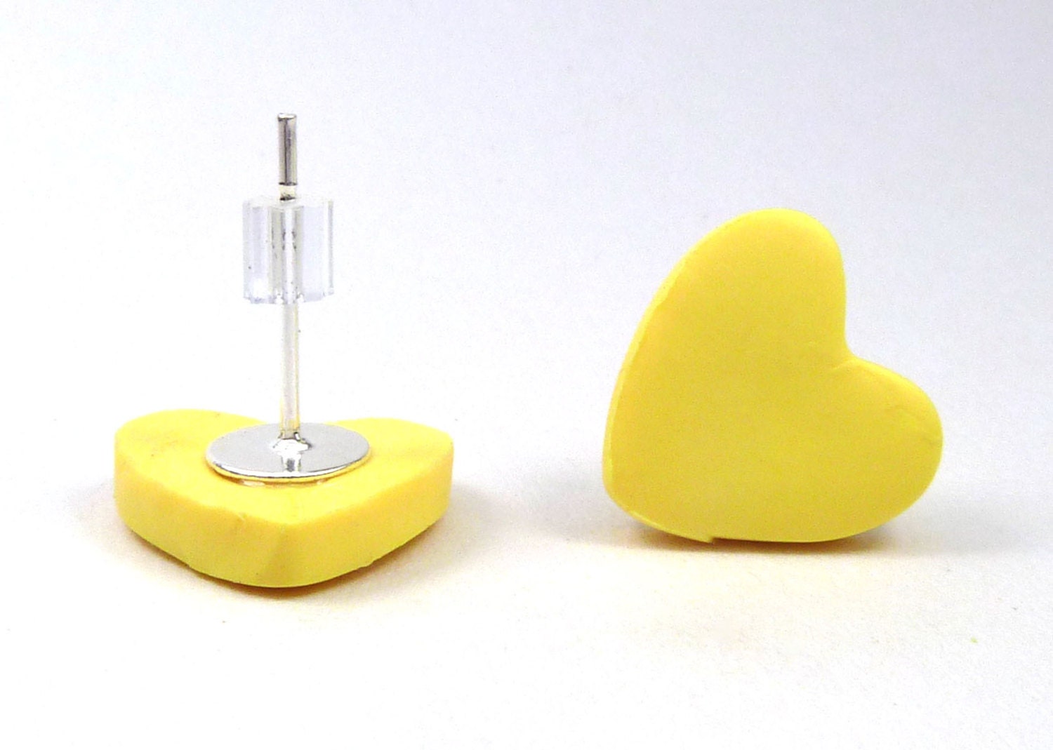 Yellow Heart Earrings, Yellow Stud Earrings, Heart Polymer Clay Studs - TheTinyBee
