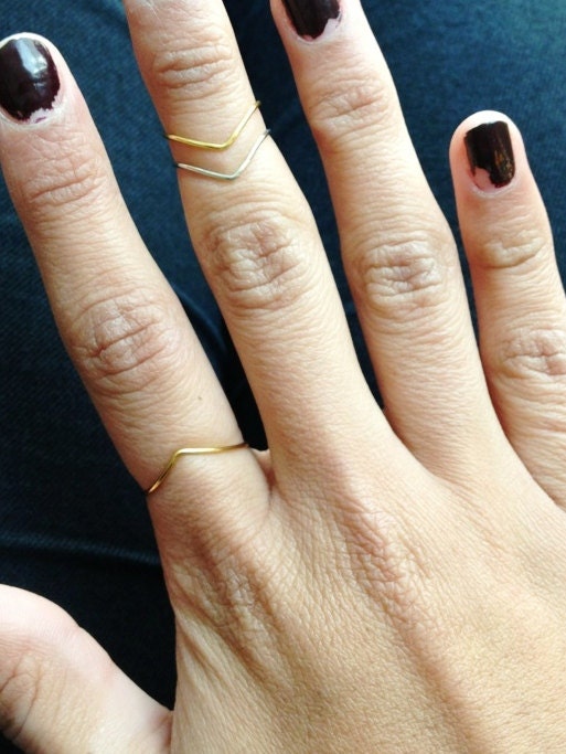 Chevron Silver-Plated Midi Ring - Size 5 (Please read description)