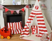 Teepee Play Tent - Tipi - Personalized Red and White Stripe