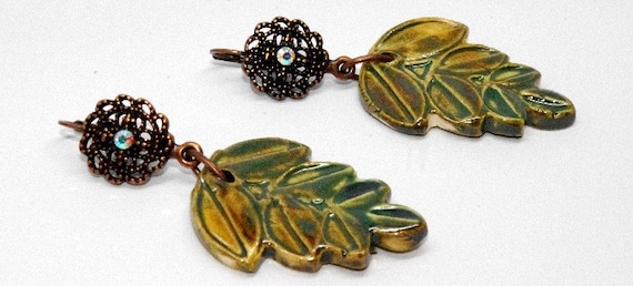 Porcelain Mossy Green Leaf Earrings