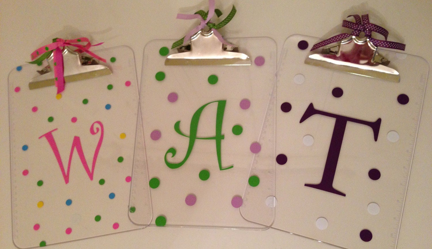 personalized monogrammed clip board clipboard boutique name ruler polka dots