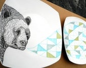 Bear Geometric Design Plates hand illustrated porcelain