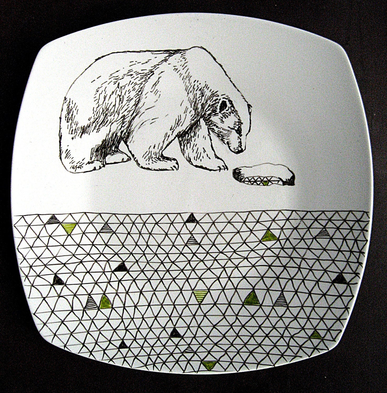 Polar Bear Geometric Design Hand Illustrated Decorative Plate