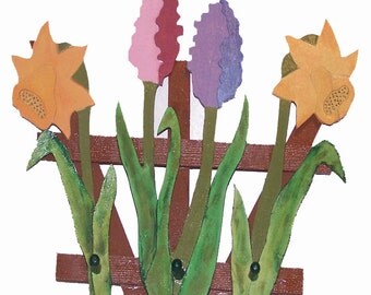 FLOWER Trellis Wood Plaque And KEY HOLDER