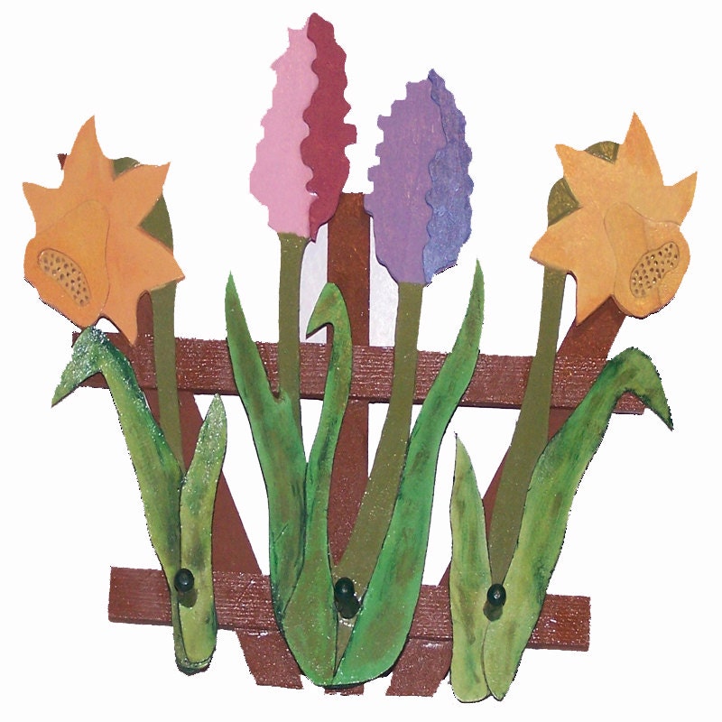 FLOWER Trellis Wood Plaque And KEY HOLDER