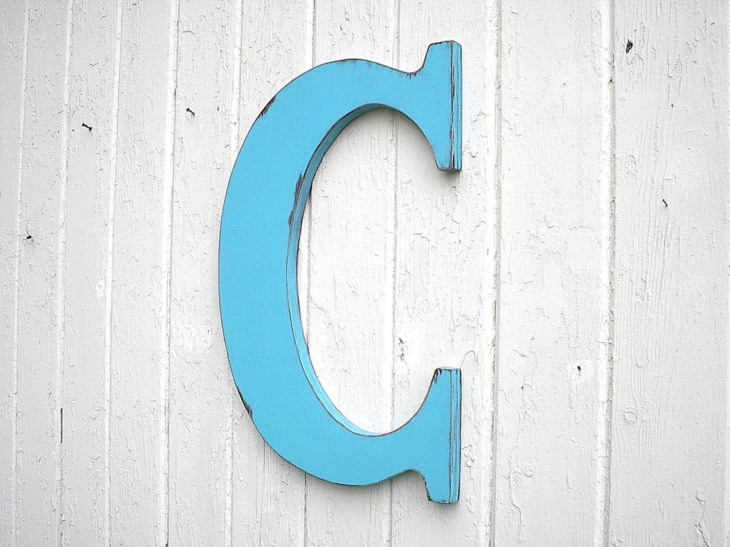 Wooden Letter C Monogram Initial Kids Wall Art Shabby Nursery