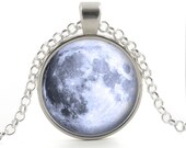 Full Moon Necklace - Full Moon Jewelry- Full Moon Pendant - High Quality Silver Setting with Chain - Gifts under 10