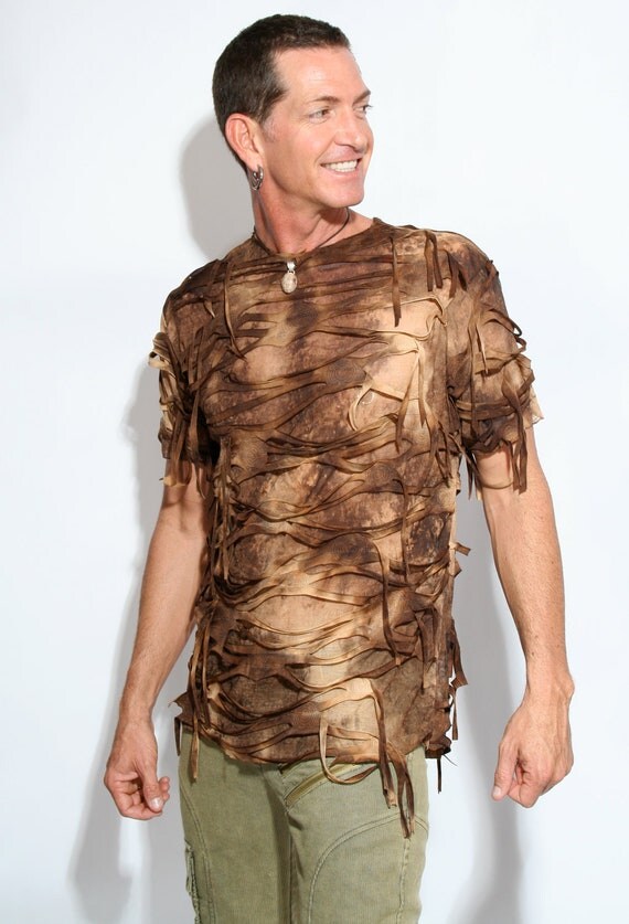 Men's short sleeve brown shredded shirt by Jengineered1 on Etsy