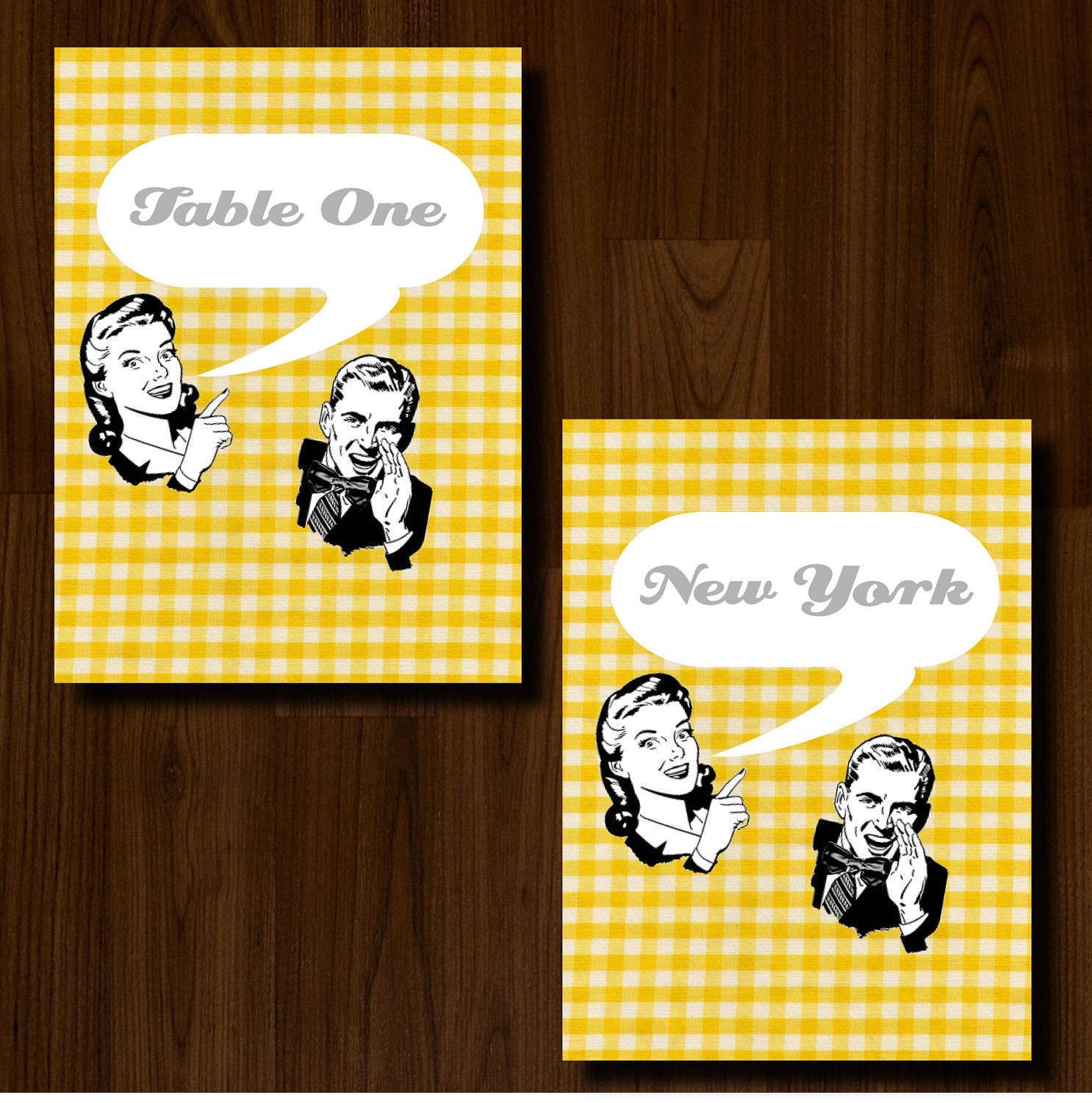 Retro, 50s, Vintage, Fun, Yellow and Grey, DIY Printable Wedding Table Number/Name Il_570xn
