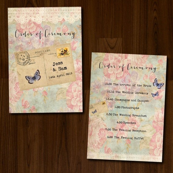 Rustic, Lace, Floral and Butterfly Professionally Printed Wedding Order of Service/Ceremony Program Il_570xn