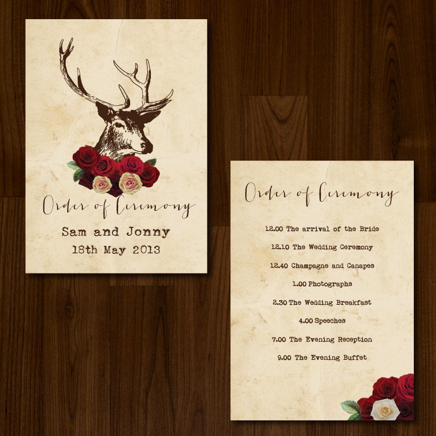 Winter Rustic Woodland Antlers, Professionally Printed Wedding Order of Service/Ceremony Program Il_570xn
