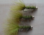 Fishing Flies, Bead Head Wooly Bugger, Olive, 3 Fly Selection