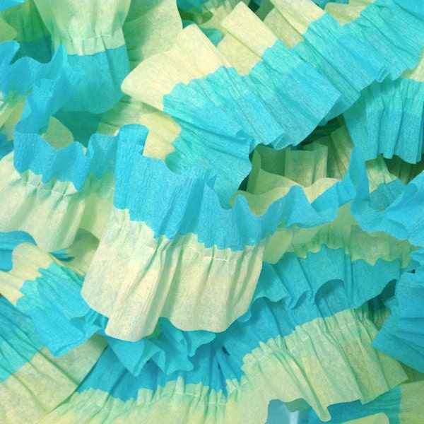 Bermuda and Primrose Yellow Ruffled Crepe Paper Streamers - Party Decoration - Craft and Party Supplies Il_570xn