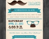 Mustache Bash Custom Designed Party/Birthday Party Invitation - Vintage Design - Brown and Blue - Digital File