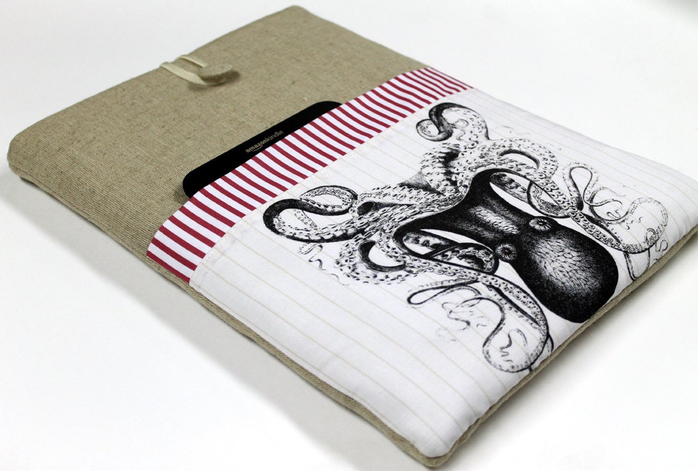 Laptop, Sleeve, Case, Cover,  padded, pocket, red stripes, Octopus, 13 in, MacBook Pro