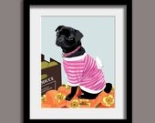 Winged Angel Pug Dog Digital 8x10 Art Print Modern Home Decor Under 20