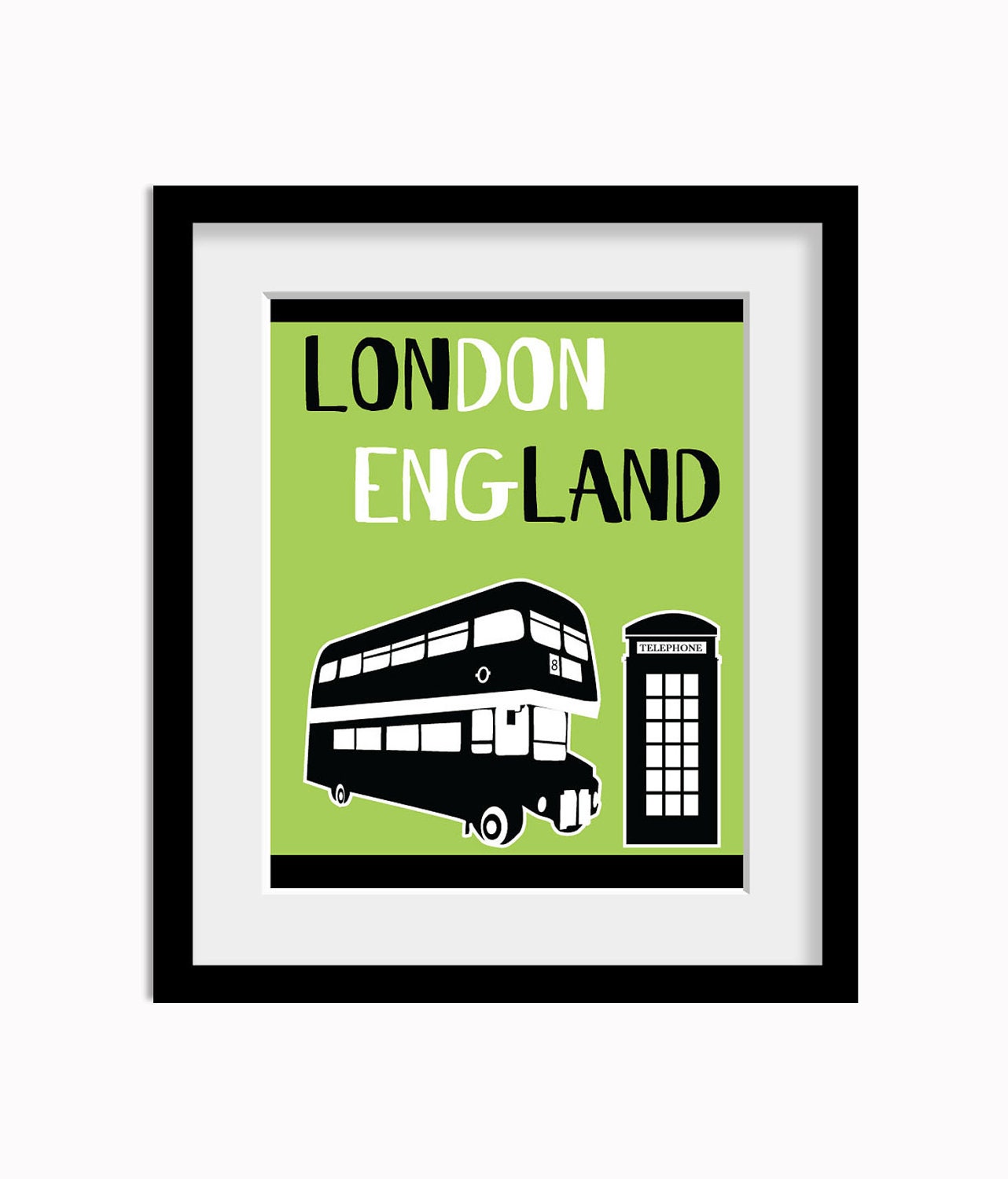 Double Decker, London England, poster, digital 8x10, art print, modern home decor, under 20 - Leaf