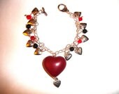 Queen of hearts hand made tibetan silver bead bracelet. Valentine, red and black with large puffy red heart ooak