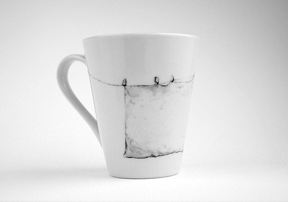 Pale gray cup mug with decor Hand painted porcelain - OlgaGogole