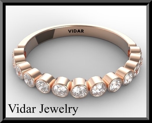 Womens Diamond  Wedding band.half eternity band,14K gold,Bezel,unique.diamond eternity band,rose gold wedding band,rose gold eternity band