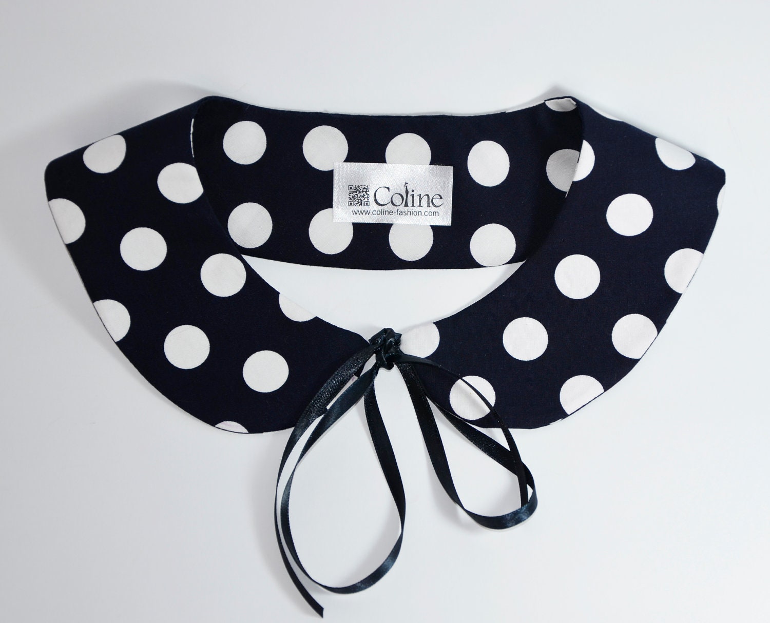 Navy Blue and White Polka Dot Handmade Detachable Peter Pan Collar Necklace