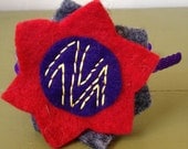embroidered gray, red and purple wool felt blossom headband by Jennifer Linderman