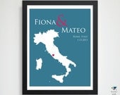 Custom Wedding Location & Map / Italy /Personalized Anniversary Wedding Present / Bridal Shower Gift / Special Date Art / Holiday Gift  8x10