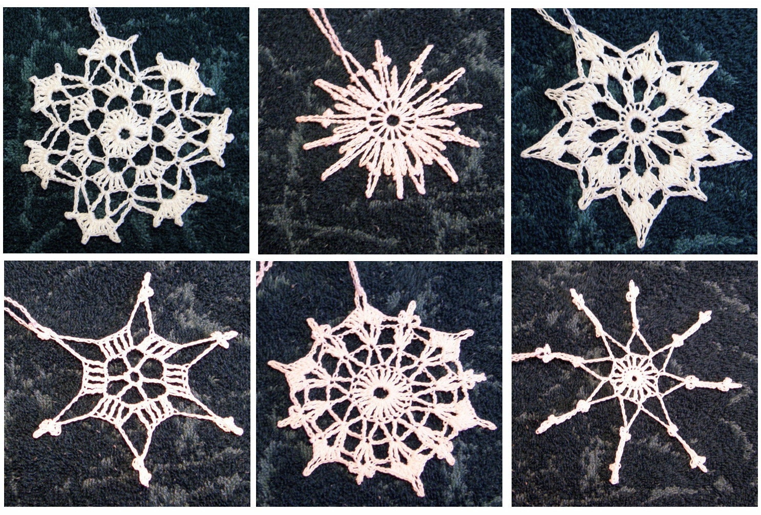 Christmas Ornaments - Set of 6 White  Crochet Decorations