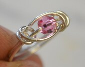 Rose love knot ring sterling silver wire handmade with Swarovski crystal October birthstone Jewelry made to order