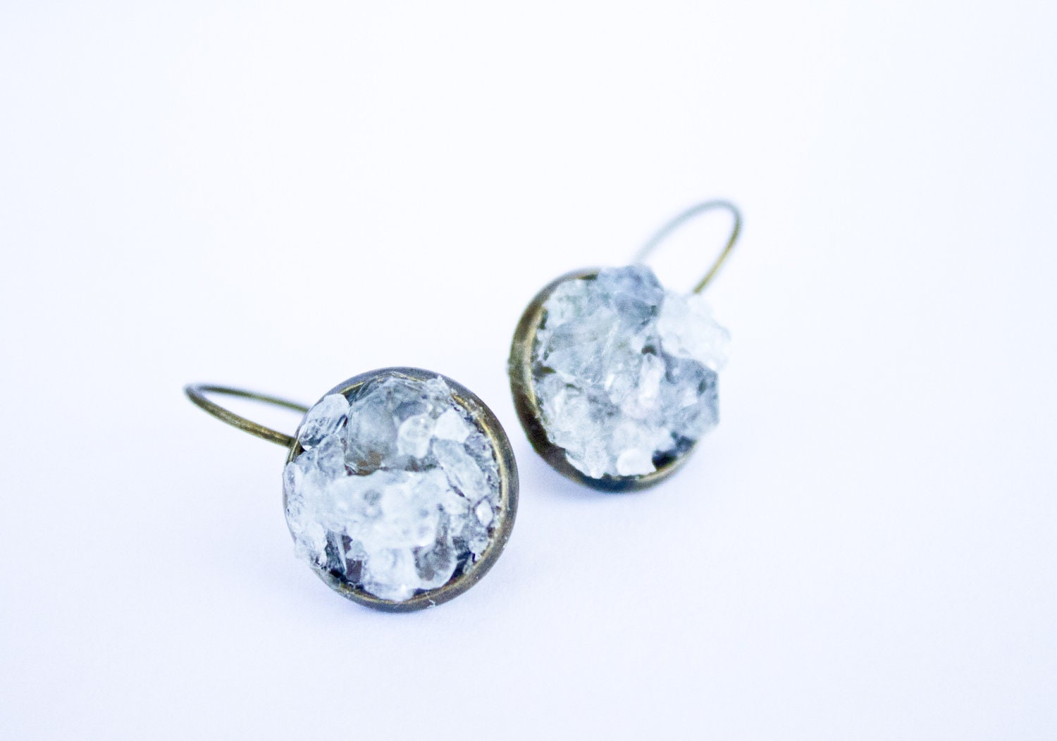 Celestite Spring brass earrings - gemstone earrings