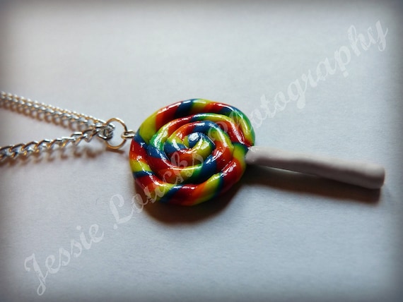Rainbow swirly lollipop necklace