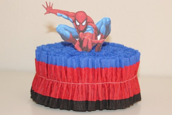 Spiderman Crepe Paper Ruffled Party Streamers - 20 feet - Blue, Red, and Black - Birthday, Decoration, Backdrop, Movie, Superhero Il_570xn