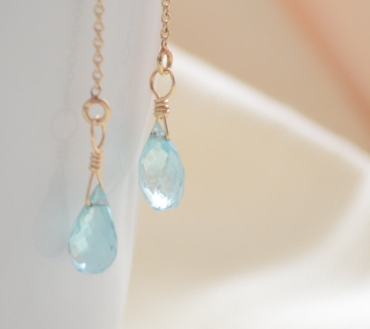 Thread Earrings with Genuine Apatite Aqua Drops