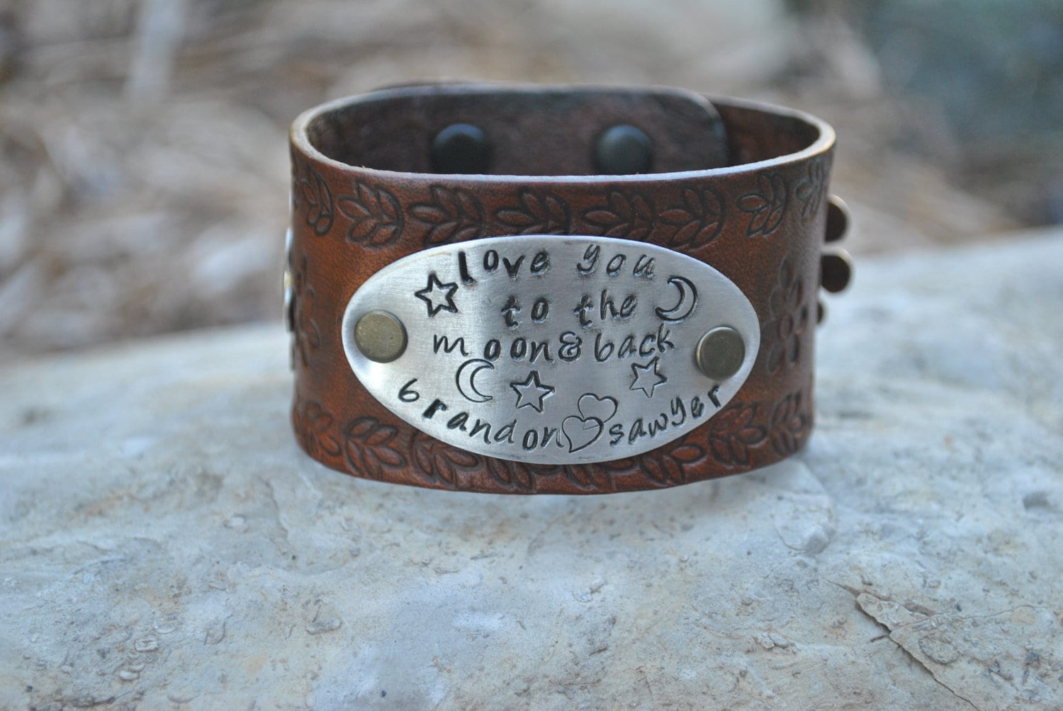 Personalized stamped leather and metal bracelet by CHArtTherapy
